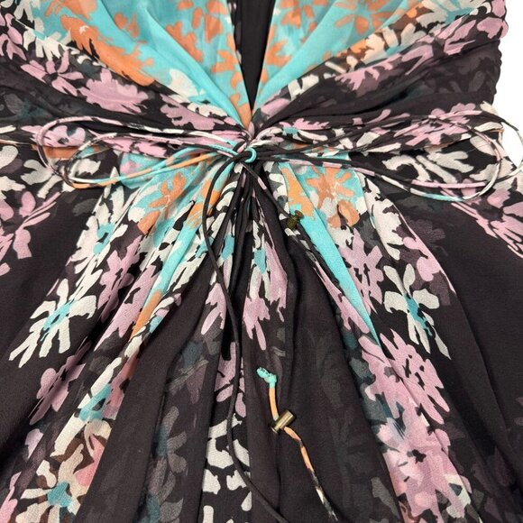 Diane von Furstenberg Floral Silk Dress Sz.6 Blue Brown Sort Sleeve Fairy Party - Picture 12 of 14